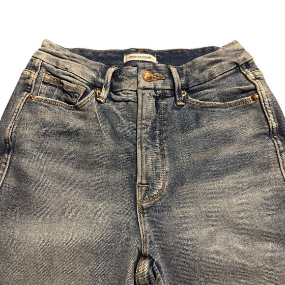 Good American Good Curve Straight Fray Hem Crop Jeans- Size 6/28 - Picture 5 of 9
